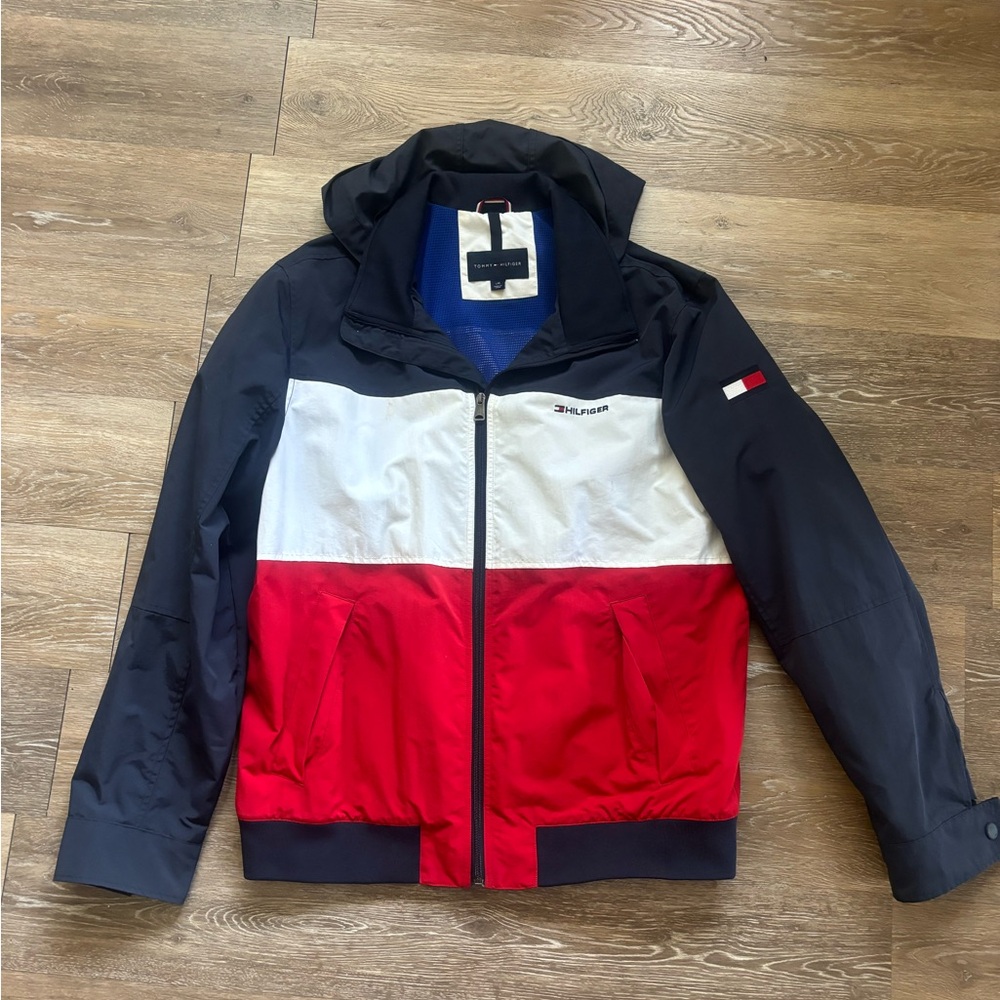 Tommy Hilfiger Men's Red, White, and Blue Windbreaker Jacket